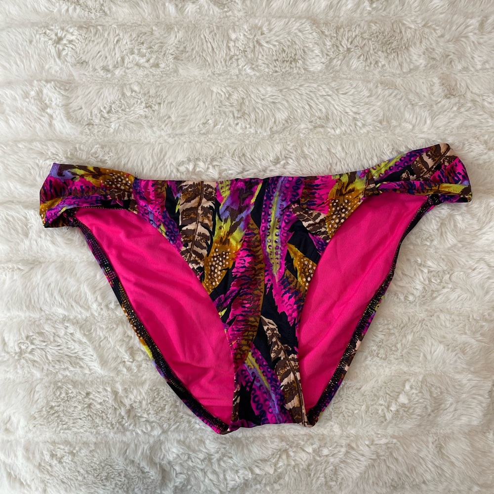 Victoria's Secret Bright Pink Tropical Feather Print Bikini Bottoms